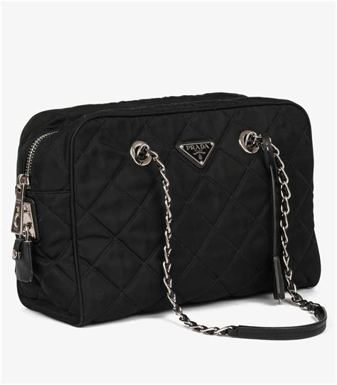 prada nylon tessuto impuntu quilted shoulder bag black|More.